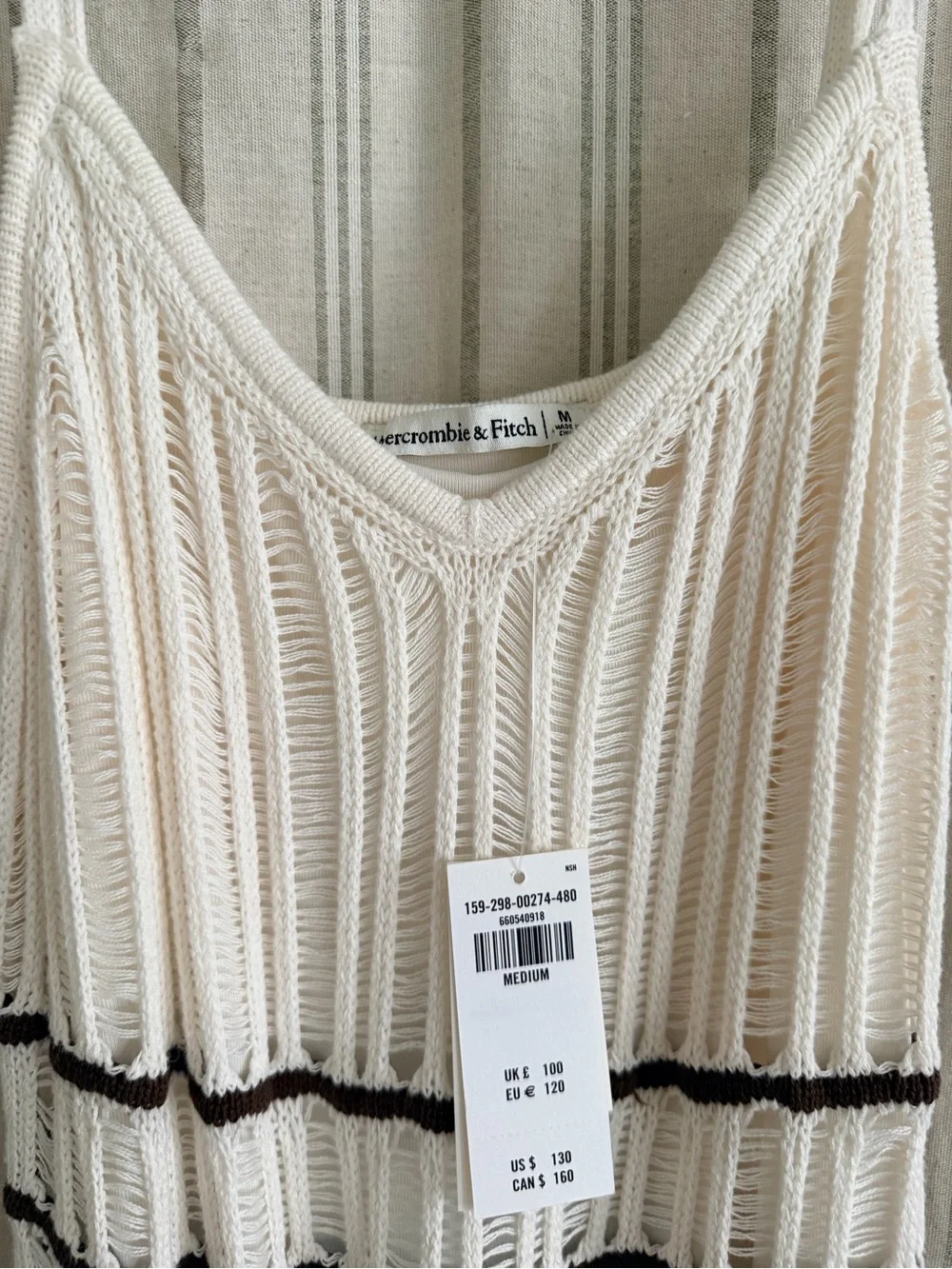 Abercrombie & Fitch Crochet-Style Cream and Brown Maxi Dress
